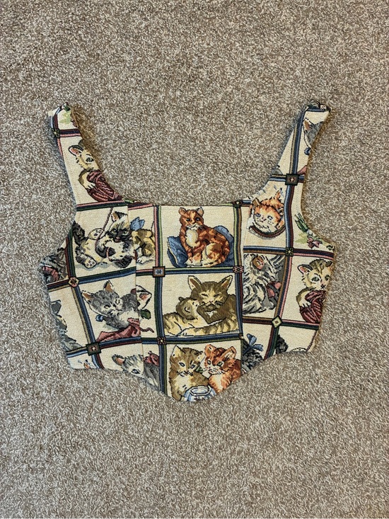 Cider Tops - Cat Patchwork Woven Fabric Corset Top